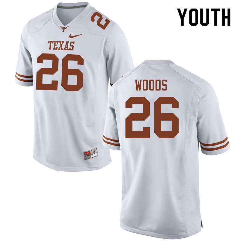 Youth #26 Ky Woods Texas Longhorns College Football Jerseys Sale-White